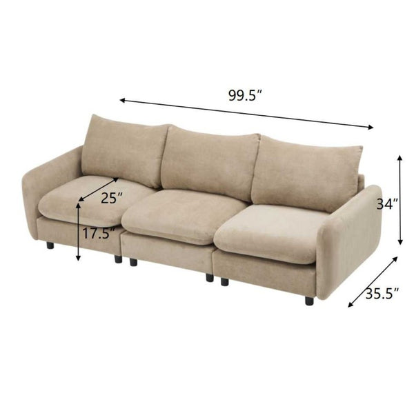 English Elm 99 Inch Modular Velvet Sectional Sofa Three Piece Living Room Couch with Flexible Layout N773IS00003NN