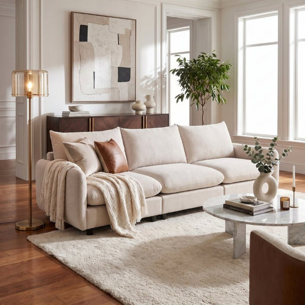 English Elm 99 in Three Piece Modular Sectional Sofa with Eucalyptus Frame and Sand Fabric Finish N773IS00003WW