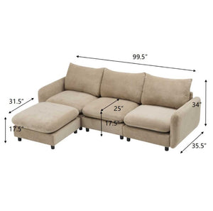 English Elm 99 in Modular Velvet Sectional Sofa with Ottoman Eucalyptus Frame for Living Room N773IS00004NN
