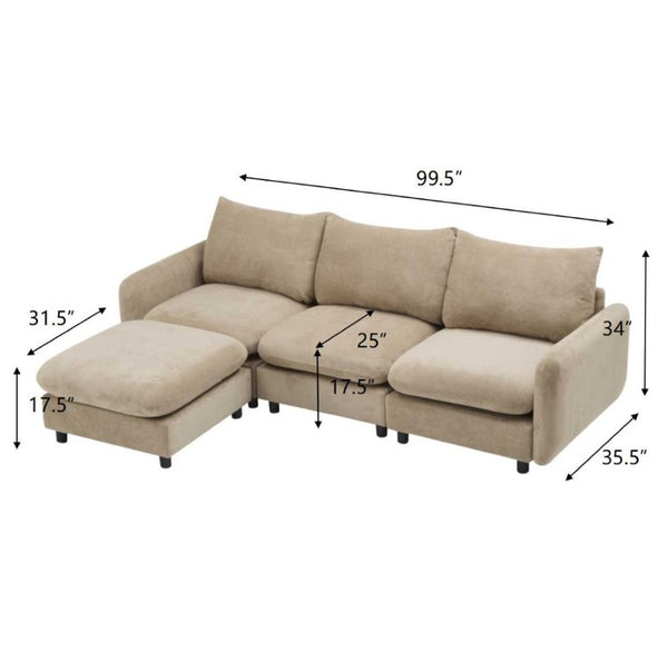 English Elm 99 in Modular Velvet Sectional Sofa with Ottoman Eucalyptus Frame for Living Room N773IS00004NN