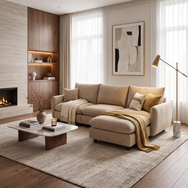 English Elm 99 in Modular Velvet Sectional Sofa with Ottoman Eucalyptus Frame for Living Room N773IS00004NN