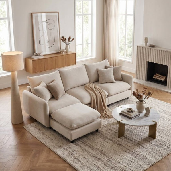 English Elm 99 in Modular L Shaped Sectional Sofa with Ottoman Eucalyptus Frame Living Room N773IS00004WW