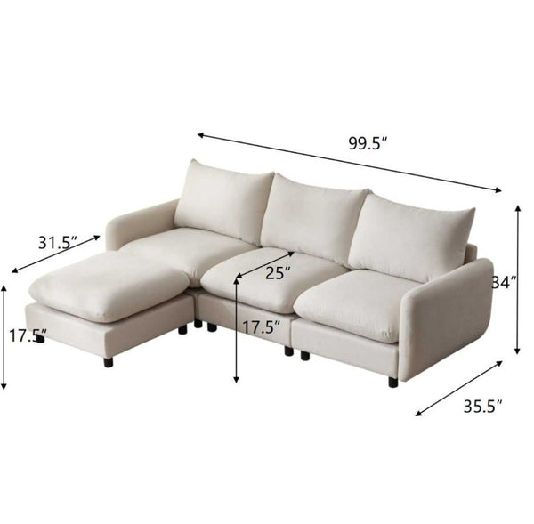 English Elm 99 in Modular L Shaped Sectional Sofa with Ottoman Eucalyptus Frame Living Room N773IS00004WW