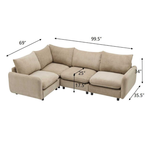 English Elm 99 in Velvet Modular Sectional Sofa Four Piece L Shaped Design for Living Room N773IS00005NN