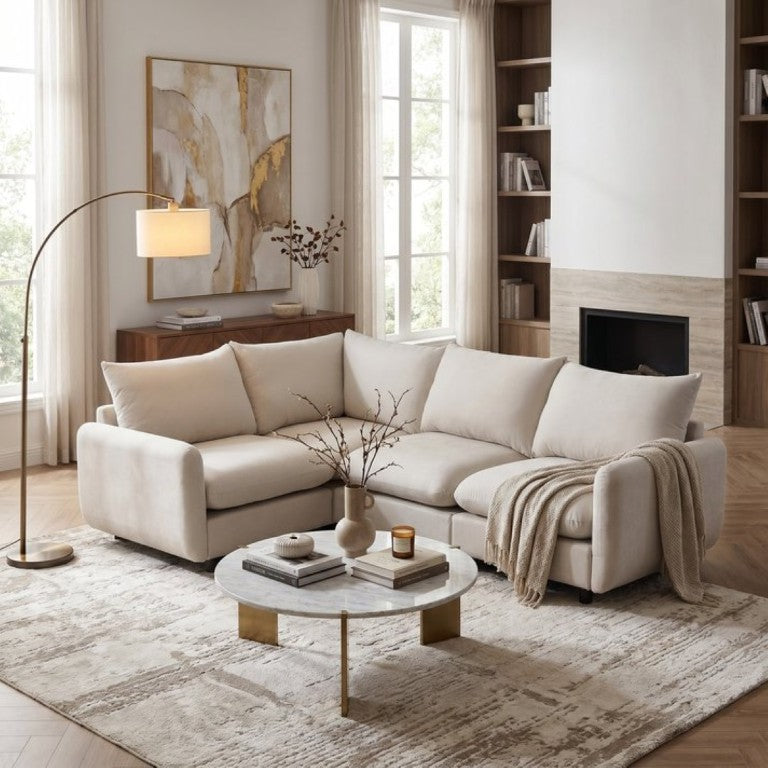 English Elm 99 in Modular L Shaped Sectional Sofa Four Piece Eucalyptus Frame White Sand Fabric N773IS00005WW