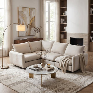 English Elm 99 in Modular L Shaped Sectional Sofa Four Piece Eucalyptus Frame White Sand Fabric N773IS00005WW