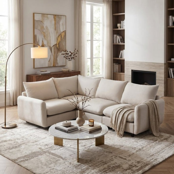 English Elm 99 in Modular L Shaped Sectional Sofa Four Piece Eucalyptus Frame White Sand Fabric N773IS00005WW