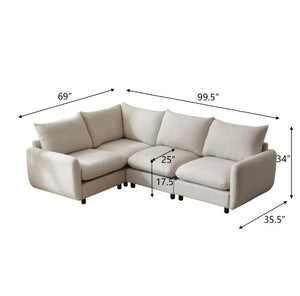 English Elm 99 in Modular L Shaped Sectional Sofa Four Piece Eucalyptus Frame White Sand Fabric N773IS00005WW