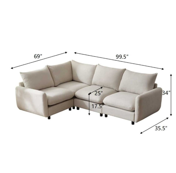 English Elm 99 in Modular L Shaped Sectional Sofa Four Piece Eucalyptus Frame White Sand Fabric N773IS00005WW