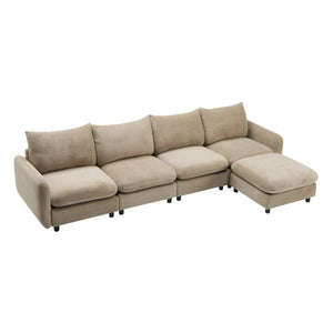 English Elm 130 Inch Velvet Modular Sectional Five Piece L Shape Sofa Set with Flexible Ottoman N773IS00006NN