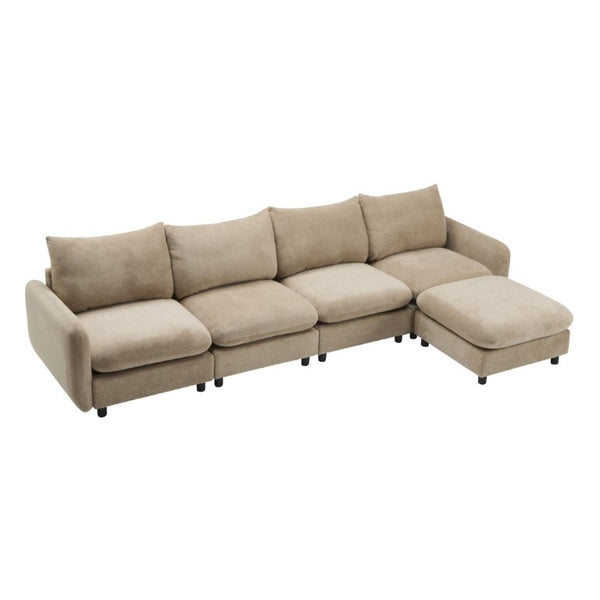English Elm 130 Inch Velvet Modular Sectional Five Piece L Shape Sofa Set with Flexible Ottoman N773IS00006NN