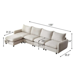 English Elm 130 in Modular Five Piece L Shaped Sectional with Ottoman for Open Living Spaces N773IS00006WW