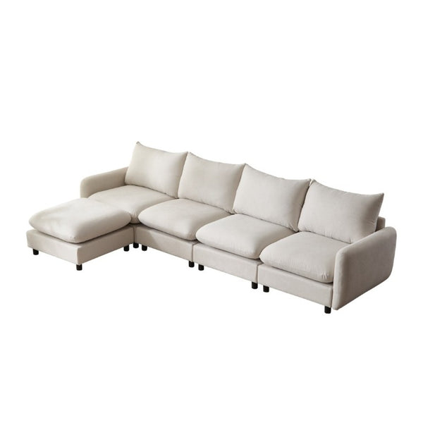 English Elm 130 in Modular Five Piece L Shaped Sectional with Ottoman for Open Living Spaces N773IS00006WW