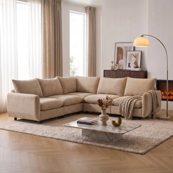 English Elm 99 Inch Modular Velvet Sectional Sofa Five Piece L Shaped Living Room Couch Set N773IS00007NN