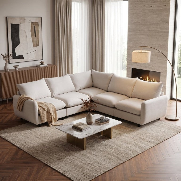 English Elm 99 in Modular Five Piece L Shaped Sectional Sofa with Eucalyptus Frame for Living Room N773IS00007WW