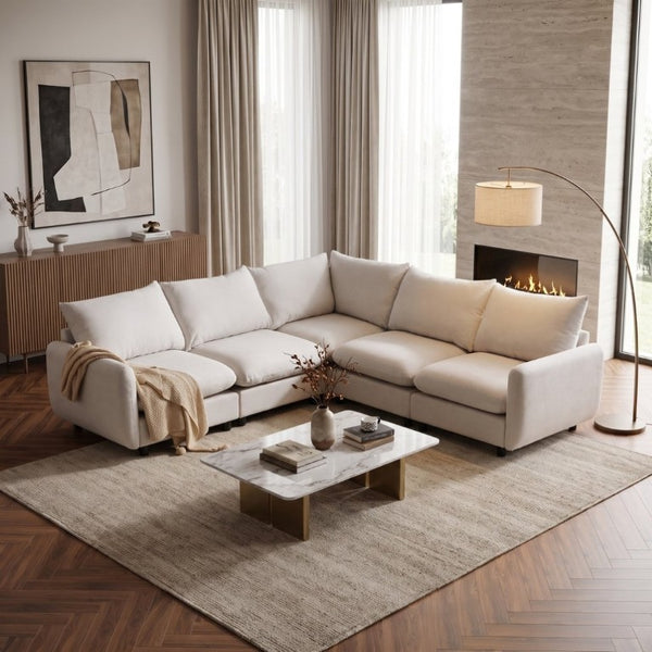 English Elm 99 in Modular Five Piece L Shaped Sectional Sofa with Eucalyptus Frame for Living Room N773IS00007WW