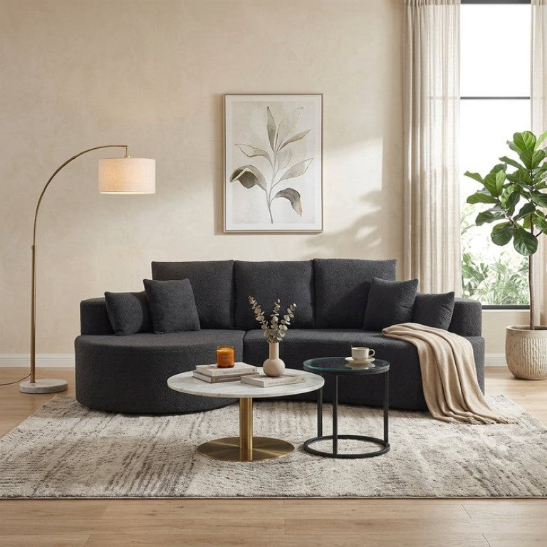 English Elm 106 in Chenille Cloud Sectional Sofa with Chaise Foam Fill and 7 Accent Pillows Black N773IS00013BB