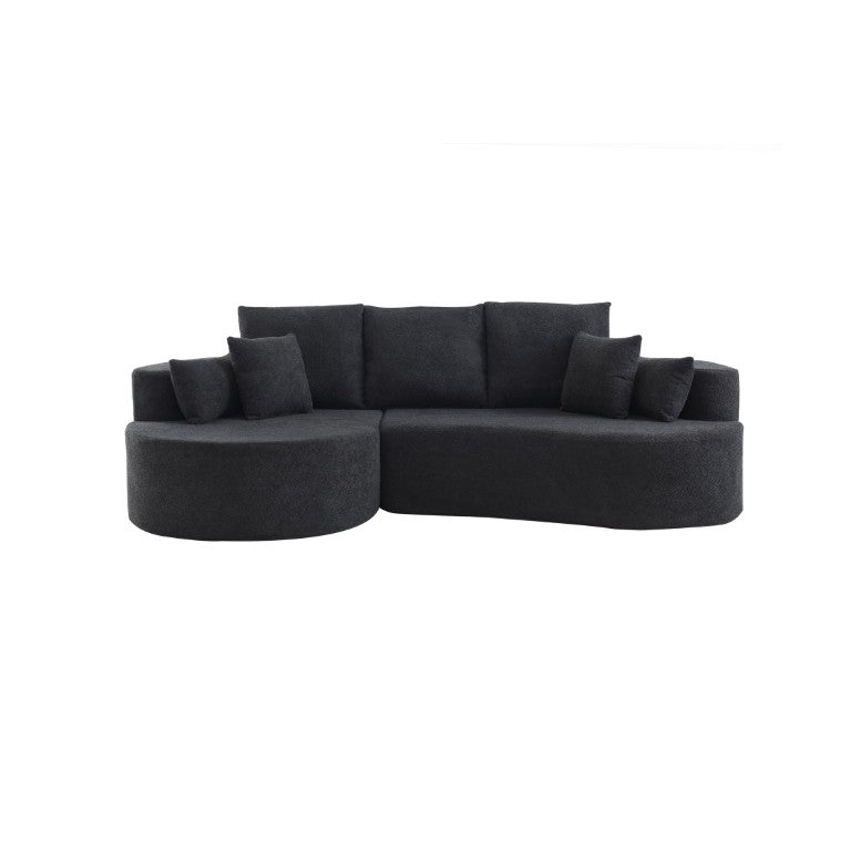 English Elm 106 in Chenille Cloud Sectional Sofa with Chaise Foam Fill and 7 Accent Pillows Black N773IS00013BB