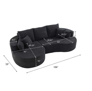English Elm 106 in Chenille Cloud Sectional Sofa with Chaise Foam Fill and 7 Accent Pillows Black N773IS00013BB