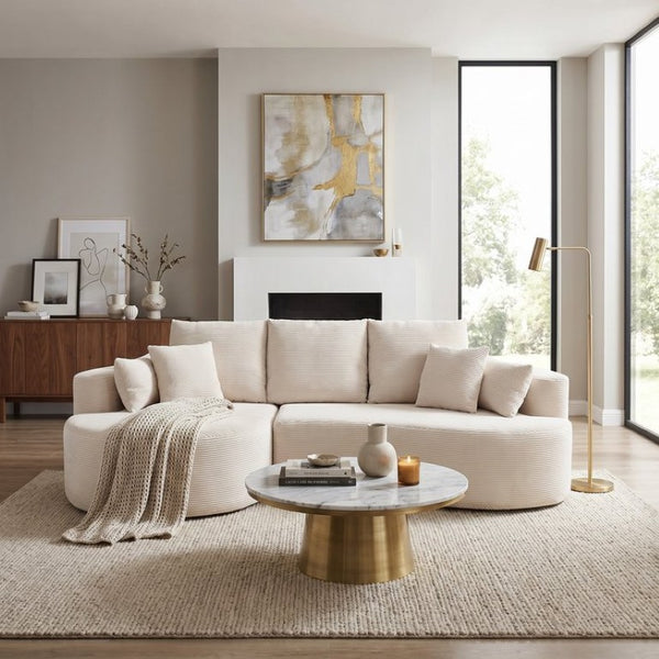 English Elm 106 in Chenille Cloud Sectional Sofa with Chaise Foam Fill and 7 Accent Pillows Whitecap Gray N773IS00013GG