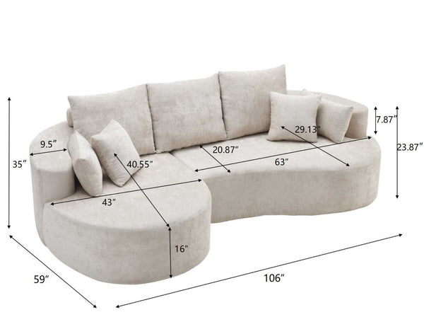 English Elm 106 in Chenille Cloud Sectional Sofa with Chaise Foam Fill and 7 Accent Pillows Silver Lining N773IS00013SS