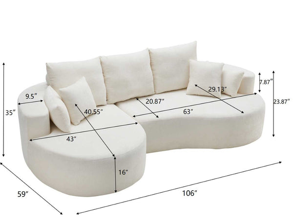 English Elm 106 in Two Piece Chenille Cloud Sectional Curved Chaise Sofa for Modern Living N773IS00013WW