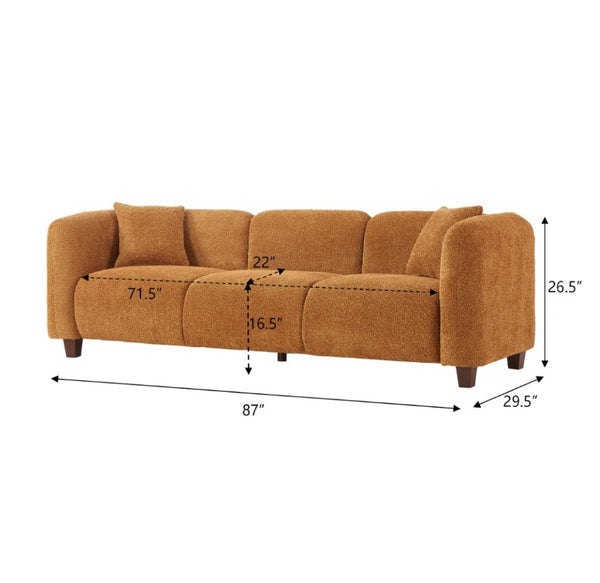 English Elm Silo 87 Inch Three Seat Velvet Sofa Foam Cushions Spring Support Living Room Amber N773IS00036A