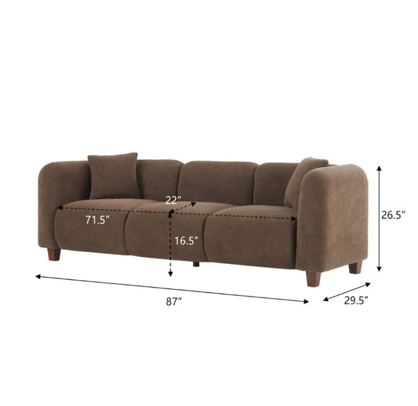 English Elm Silo 87 Inch Three Seat Velvet Sofa Foam Cushions Spring Support Living Room Dark Brown N773IS00036D