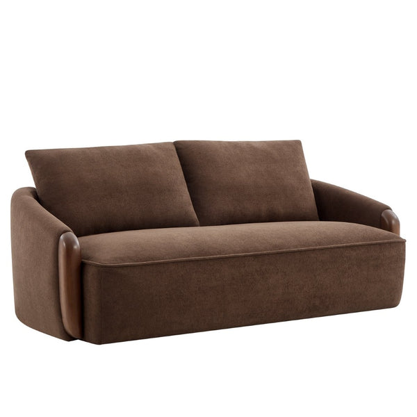 English Elm 75 Inch Curved Velvet Sofa with Solid Wood Frame Plush Seating for Living Room Dark Brown N773IS00099D