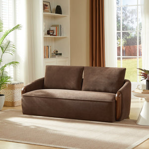 English Elm 75 Inch Curved Velvet Sofa with Solid Wood Frame Plush Seating for Living Room Dark Brown N773IS00099D