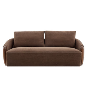 English Elm 75 Inch Curved Velvet Sofa with Solid Wood Frame Plush Seating for Living Room Dark Brown N773IS00099D