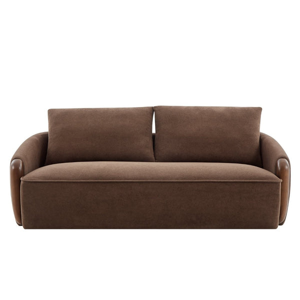 English Elm 75 Inch Curved Velvet Sofa with Solid Wood Frame Plush Seating for Living Room Dark Brown N773IS00099D