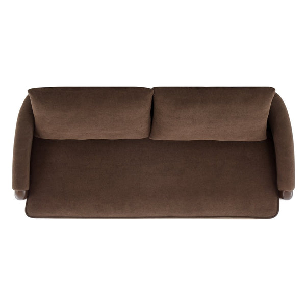 English Elm 75 Inch Curved Velvet Sofa with Solid Wood Frame Plush Seating for Living Room Dark Brown N773IS00099D