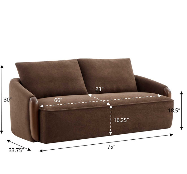 English Elm 75 Inch Curved Velvet Sofa with Solid Wood Frame Plush Seating for Living Room Dark Brown N773IS00099D