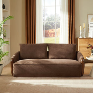English Elm 75 Inch Curved Velvet Sofa with Solid Wood Frame Plush Seating for Living Room Dark Brown N773IS00099D
