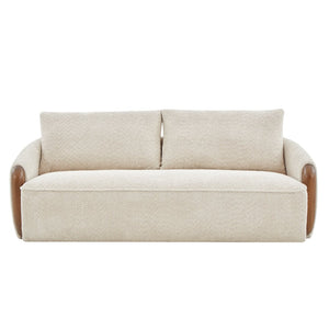 English Elm 75 Inch Curved Velvet Sofa with Solid Wood Frame Plush Seating for Living Room Sesame N773IS00099S