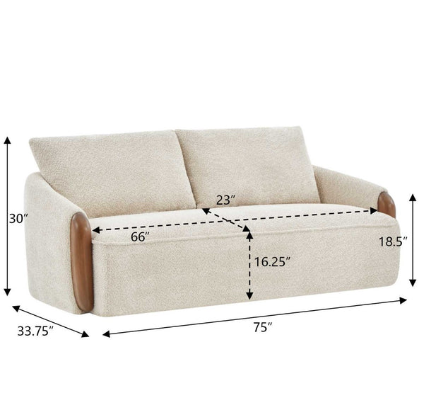 English Elm 75 Inch Curved Velvet Sofa with Solid Wood Frame Plush Seating for Living Room Sesame N773IS00099S