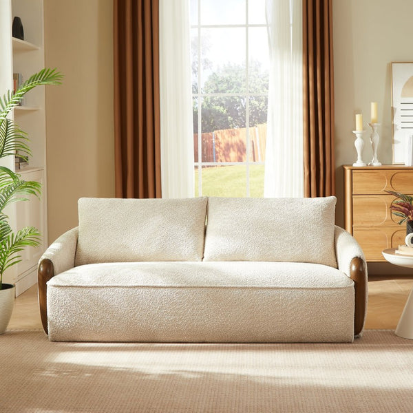 English Elm 75 Inch Curved Velvet Sofa with Solid Wood Frame Plush Seating for Living Room Sesame N773IS00099S