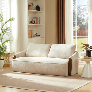 English Elm 75 Inch Curved Velvet Sofa with Solid Wood Frame Plush Seating for Living Room Sesame N773IS00099S