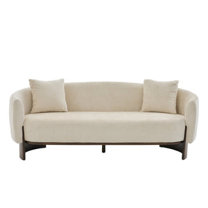 English Elm 81 in Curved Boucle Upholstered Sofa with Walnut Wood Base for Modern Living Rooms Beige N773IS00100B