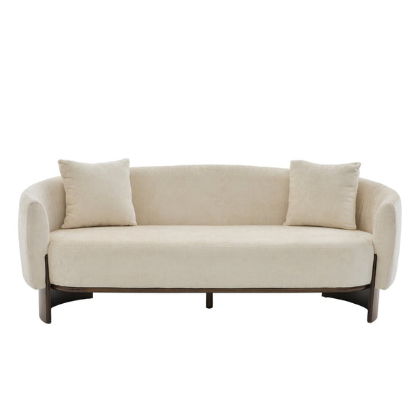 English Elm 81 in Curved Boucle Upholstered Sofa with Walnut Wood Base for Modern Living Rooms Beige N773IS00100B