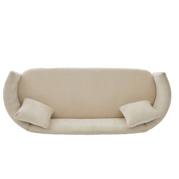 English Elm 81 in Curved Boucle Upholstered Sofa with Walnut Wood Base for Modern Living Rooms Beige N773IS00100B