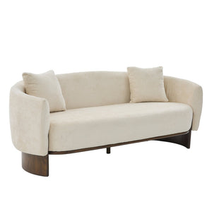 English Elm 81 in Curved Boucle Upholstered Sofa with Walnut Wood Base for Modern Living Rooms Beige N773IS00100B