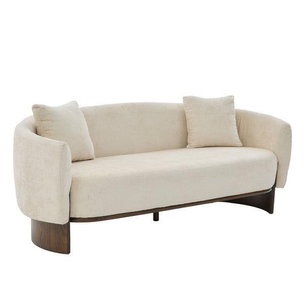English Elm 81 in Curved Boucle Upholstered Sofa with Walnut Wood Base for Modern Living Rooms Beige N773IS00100B