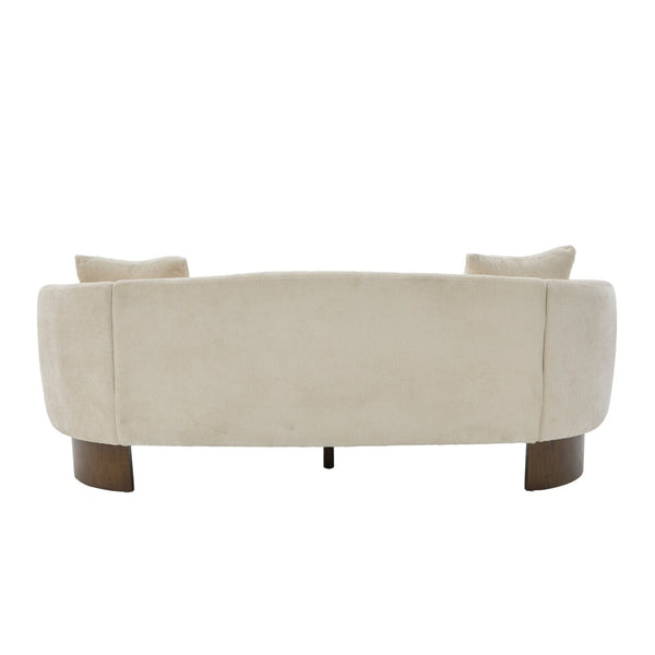 English Elm 81 in Curved Boucle Upholstered Sofa with Walnut Wood Base for Modern Living Rooms Beige N773IS00100B