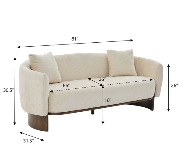 English Elm 81 in Curved Boucle Upholstered Sofa with Walnut Wood Base for Modern Living Rooms Beige N773IS00100B