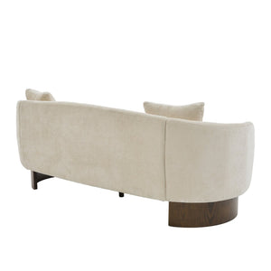 English Elm 81 in Curved Boucle Upholstered Sofa with Walnut Wood Base for Modern Living Rooms Beige N773IS00100B