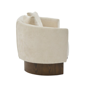 English Elm 81 in Curved Boucle Upholstered Sofa with Walnut Wood Base for Modern Living Rooms Beige N773IS00100B