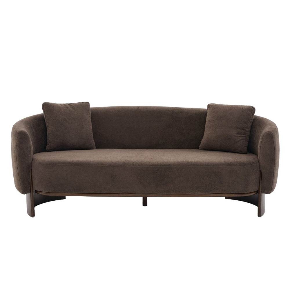 English Elm 81 in Curved Boucle Upholstered Sofa with Walnut Wood Base for Modern Living Rooms Dark Brown N773IS00100D