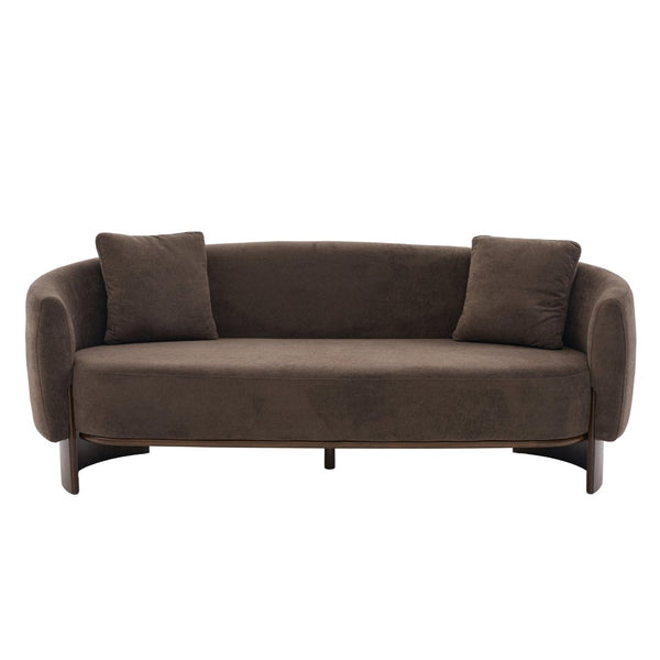 English Elm 81 in Curved Boucle Upholstered Sofa with Walnut Wood Base for Modern Living Rooms Dark Brown N773IS00100D